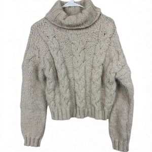 POL cable knit turtleneck cropped sweater ivory M